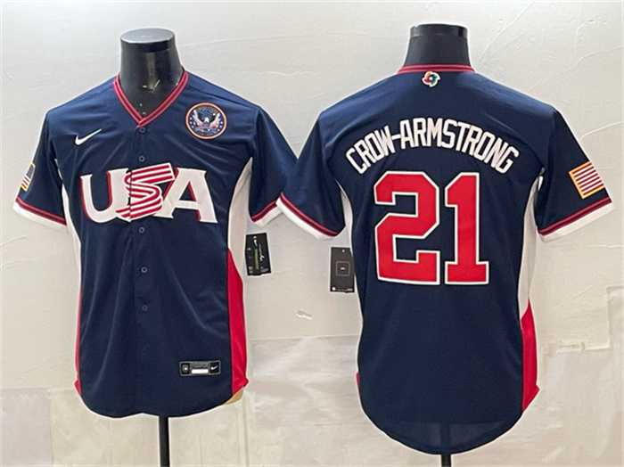 Mens USA Baseball #21 Crow-Armstrong Navy 2026 World Baseball Classic United States 250th Anniversary Patch Road Stadium Stitched Jersey->2026 world baseball classic->MLB Jersey