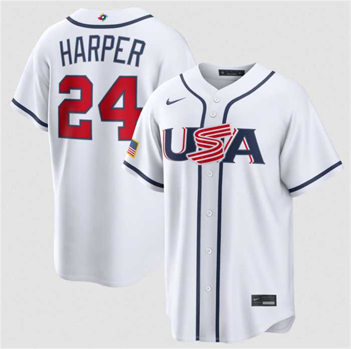 Mens USA Baseball #24 Bryce Harper White 2026 World Baseball Classic Home Stadium Stitched Jersey->2026 world baseball classic->MLB Jersey