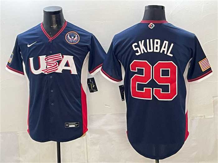 Mens USA Baseball #29 Tarik Skubal Navy 2026 World Baseball Classic United States 250th Anniversary Patch Road Stadium Stitched Jersey->2026 world baseball classic->MLB Jersey