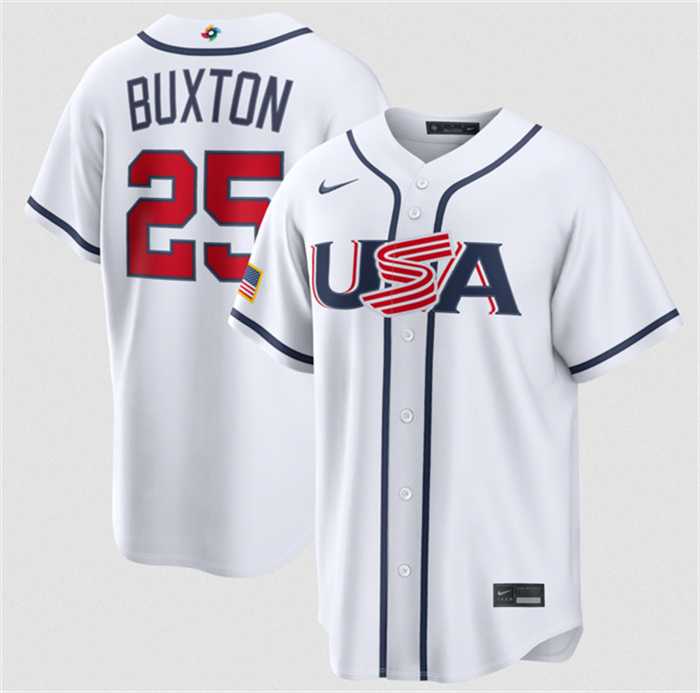 Mens USA Baseball #25 Byron Buxton White 2026 World Baseball Classic Home Stadium Stitched Jersey->2026 world baseball classic->MLB Jersey