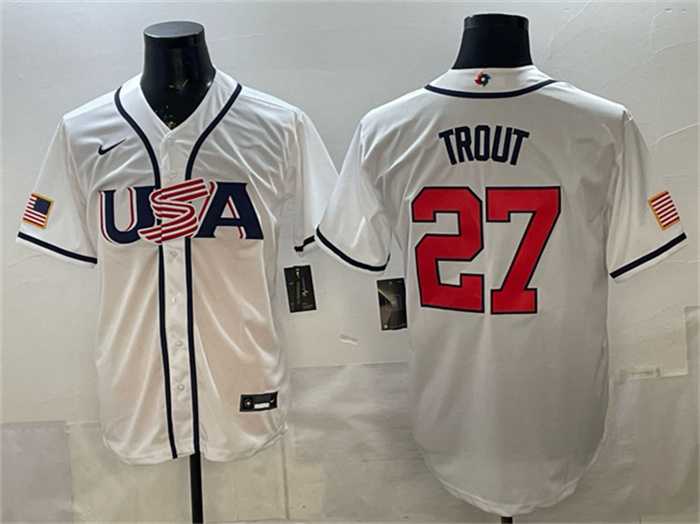 Mens USA Baseball #27 Mike Trout White 2026 World Baseball Classic Home Stadium Stitched Jersey->2026 world baseball classic->MLB Jersey