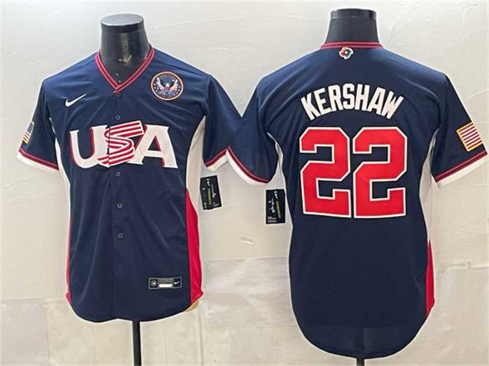 Mens USA Baseball #22 Clayton Kershaw Navy 2026 World Baseball Classic United States 250th Anniversary Patch Road Stadium Stitched Jersey->2026 world baseball classic->MLB Jersey