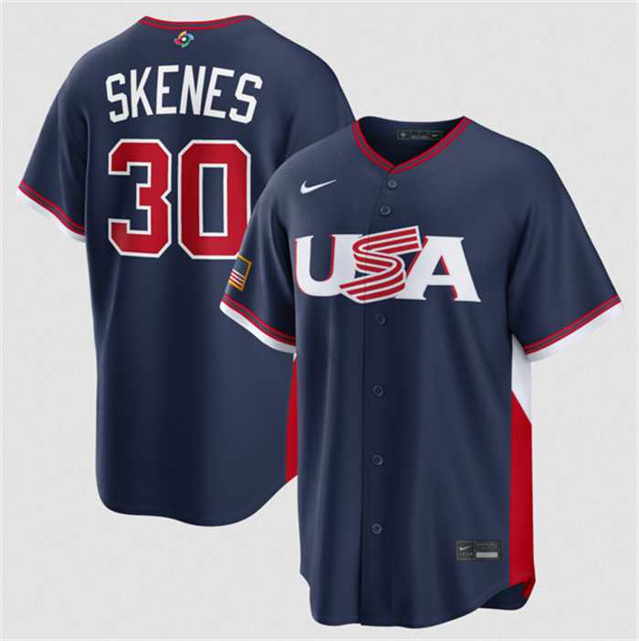 Mens USA Baseball #30 Paul Skenes Navy 2026 World Baseball Classic Road Stadium Stitched Jersey->2026 world baseball classic->MLB Jersey