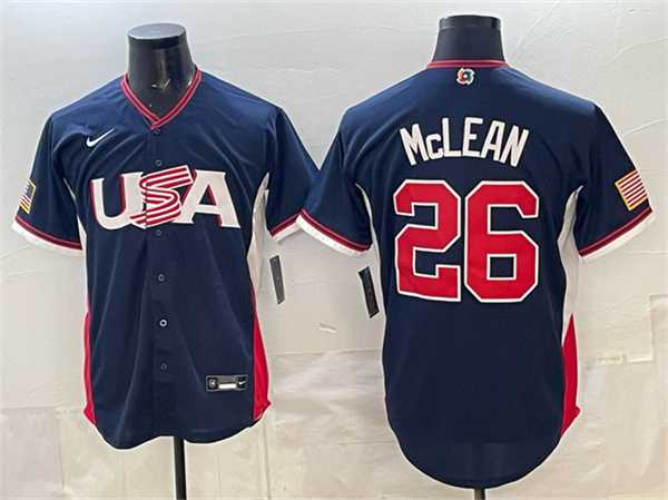 Mens USA Baseball #26 Nolan McLean Navy 2026 World Baseball Classic Road Stadium Stitched Jersey->2026 world baseball classic->MLB Jersey