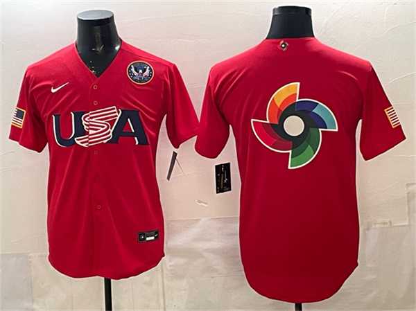 Mens USA Baseball Team Big Logo Red 2026 World Baseball Classic United States 250th Anniversary Patch Stadium Stitched Jersey->2026 world baseball classic->MLB Jersey