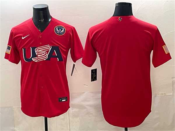 Mens USA Baseball Blank Red 2026 World Baseball Classic United States 250th Anniversary Patch Stadium Stitched Jersey->2026 world baseball classic->MLB Jersey