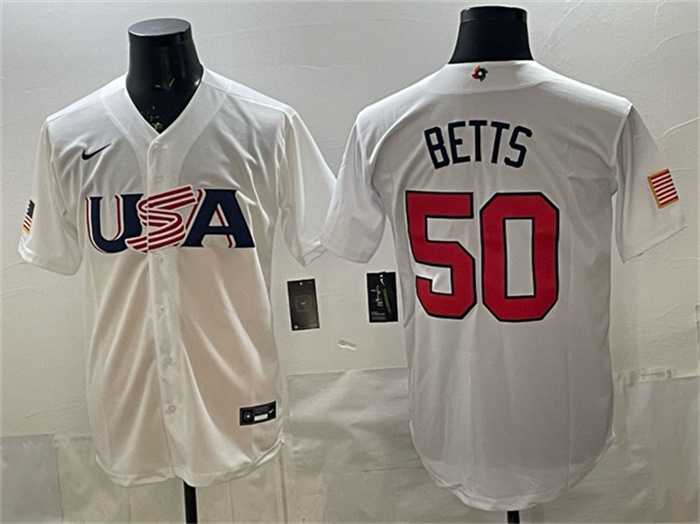 Mens USA Baseball #50 Mookie Betts White World Baseball Classic Stitched Jersey->2026 world baseball classic->MLB Jersey