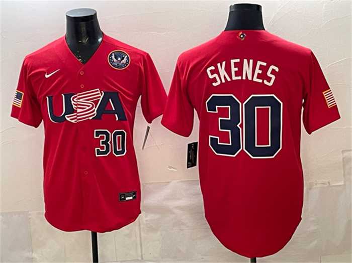Mens USA Baseball #30 Paul Skenes Red 2026 World Baseball Classic United States 250th Anniversary Patch Stadium Stitched Jersey->2026 world baseball classic->MLB Jersey