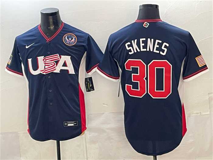 Mens USA Baseball #30 Paul Skenes Navy 2026 World Baseball Classic United States 250th Anniversary Patch Road Stadium Stitched Jersey->2026 world baseball classic->MLB Jersey