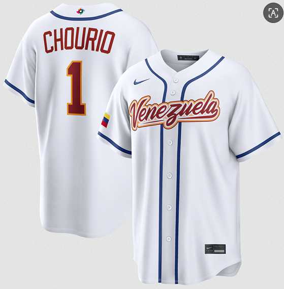 Mens Venezuela Baseball #1 Jackson Chourio White 2026 World Baseball Classic Home Stadium Stitched Jersey->2026 world baseball classic->MLB Jersey