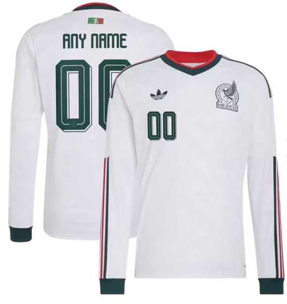 Mens Mexico Custom White 2026 Away Long Sleeve Soccer Jersey->->Custom Jersey