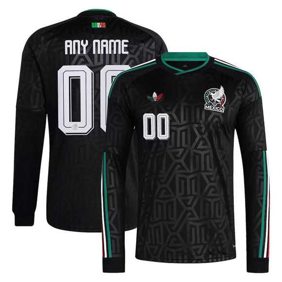 Mens Mexico Custom Black 2026 Long Sleeve Soccer Jersey->->Custom Jersey