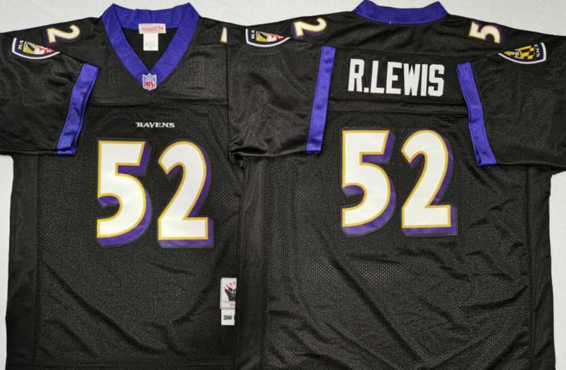 Mens Baltimore Ravens #52 Ray Lewis Black Throwback Stitched Football Jersey->baltimore ravens->NFL Jersey