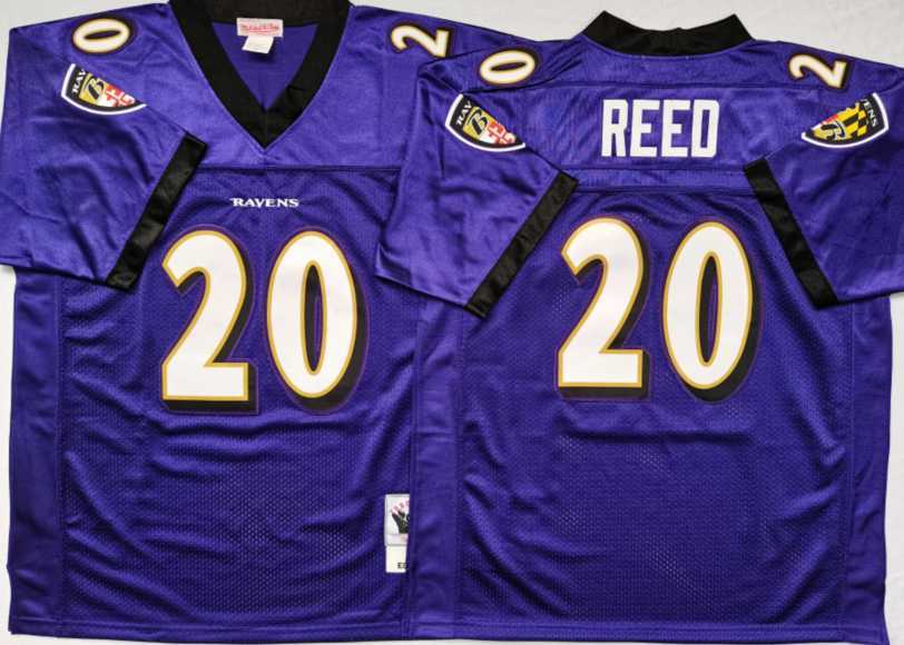 Mens Baltimore Ravens #20 Ed Reed Purple Throwback Stitched Football Jersey->baltimore ravens->NFL Jersey