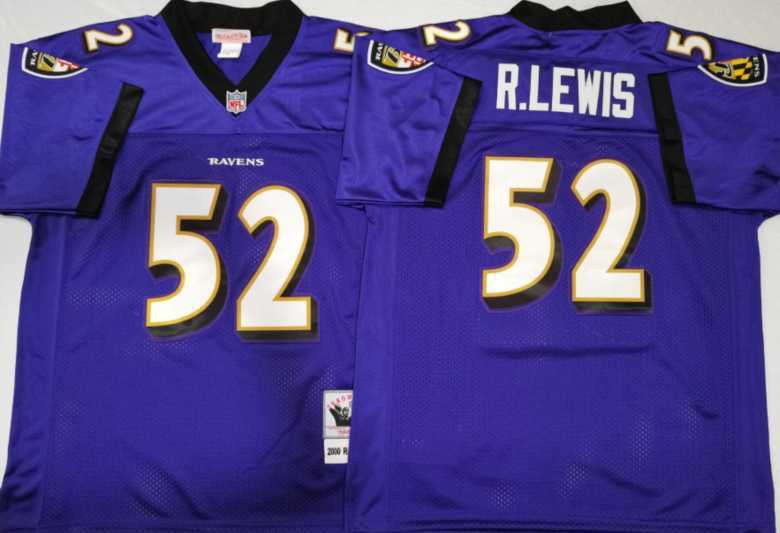 Mens Baltimore Ravens #52 Ray Lewis Purple Throwback Stitched Football Jersey->baltimore ravens->NFL Jersey