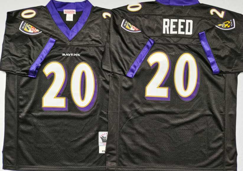 Mens Baltimore Ravens #20 Ed Reed Black Throwback Stitched Football Jersey->baltimore ravens->NFL Jersey