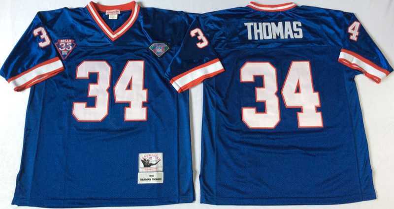 Men%27s Buffalo Bills #34 Thurman Thomas Blue Throwback Stitched Football Jersey->buffalo bills->NFL Jersey