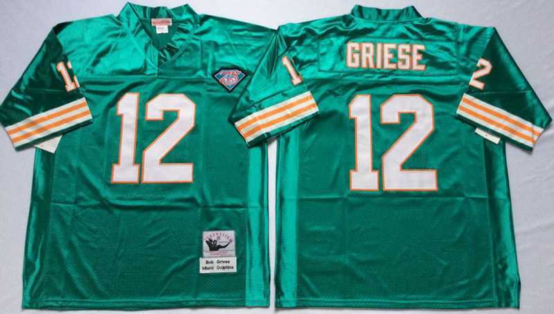 Mens Miami Dolphins #12 Bob Griese Aqua Throwback Stitched Football Jersey->miami dolphins->NFL Jersey