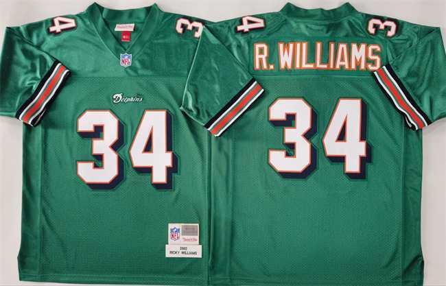 Mens Miami Dolphins #34 Ricky Williams Aqua Throwback Stitched Football Jersey->miami dolphins->NFL Jersey
