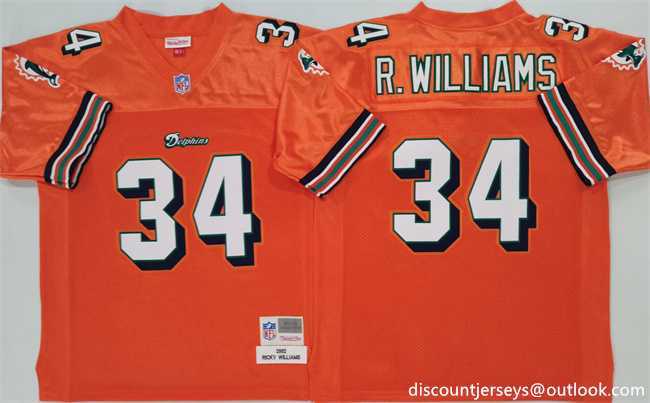 Mens Miami Dolphins #34 Ricky Williams Orange Throwback Stitched Football Jersey->miami dolphins->NFL Jersey