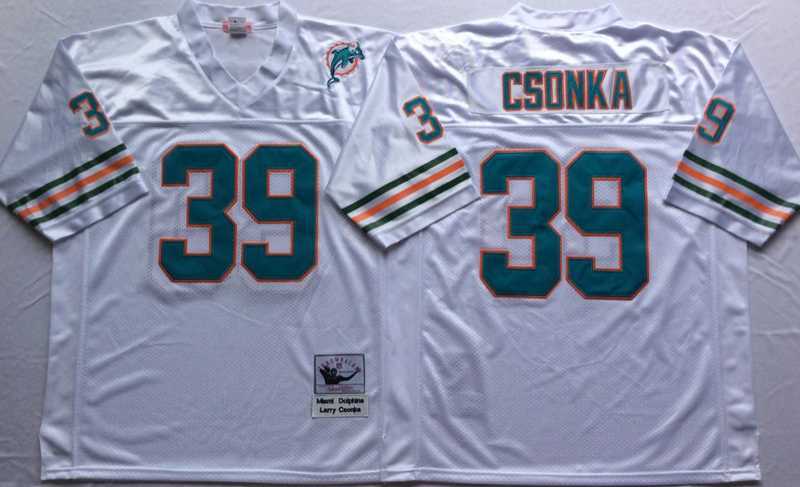 Mens Miami Dolphins #39 Larry Csonka White Throwback Stitched Football Jersey->miami dolphins->NFL Jersey