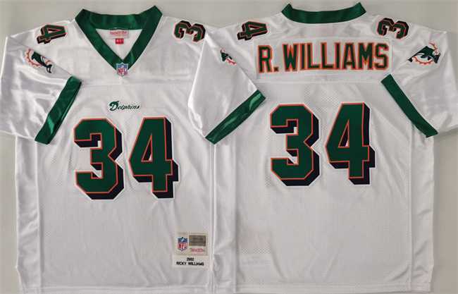 Mens Miami Dolphins #34 Ricky Williams White Throwback Stitched Football Jersey->miami dolphins->NFL Jersey