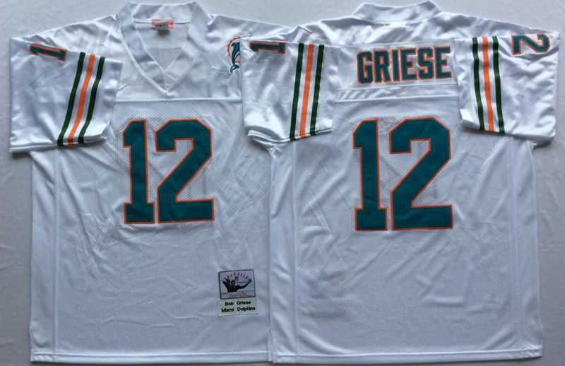 Mens Miami Dolphins #12 Bob Griese White Throwback Stitched Football Jersey->miami dolphins->NFL Jersey