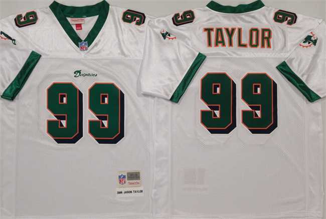 Mens Miami Dolphins #99 Jason Taylor White Throwback Stitched Football Jersey->miami dolphins->NFL Jersey