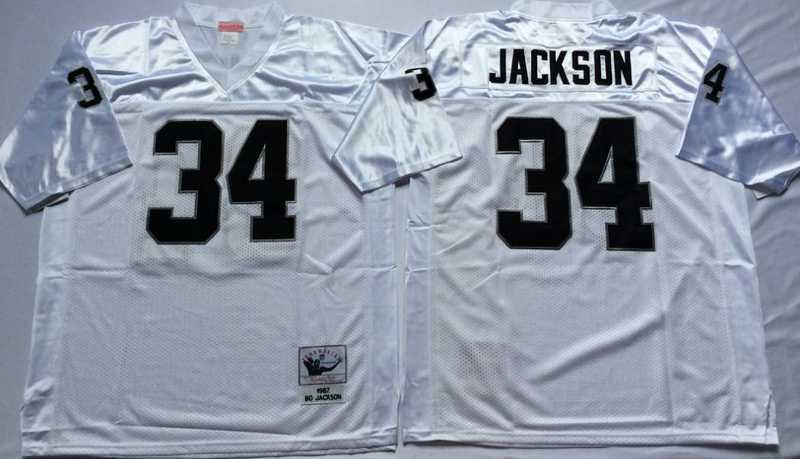 Mens Raiders #34 Bo Jackson White Throwback Stitched Football Jersey->las vegas raiders->NFL Jersey