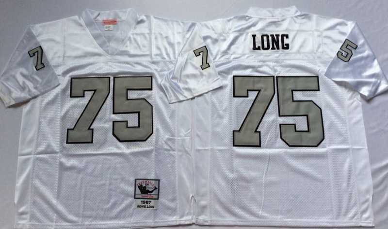 Mens Raiders #75 Howie Long White Silver Throwback Stitched Football Jersey->las vegas raiders->NFL Jersey