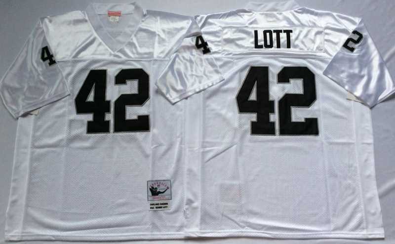 Mens Raiders #42 Ronnie Lott White Throwback Stitched Football Jersey->las vegas raiders->NFL Jersey