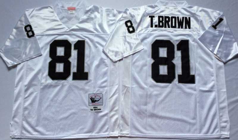 Mens Raiders #81 Tim Brown White Throwback Stitched Football Jersey->las vegas raiders->NFL Jersey
