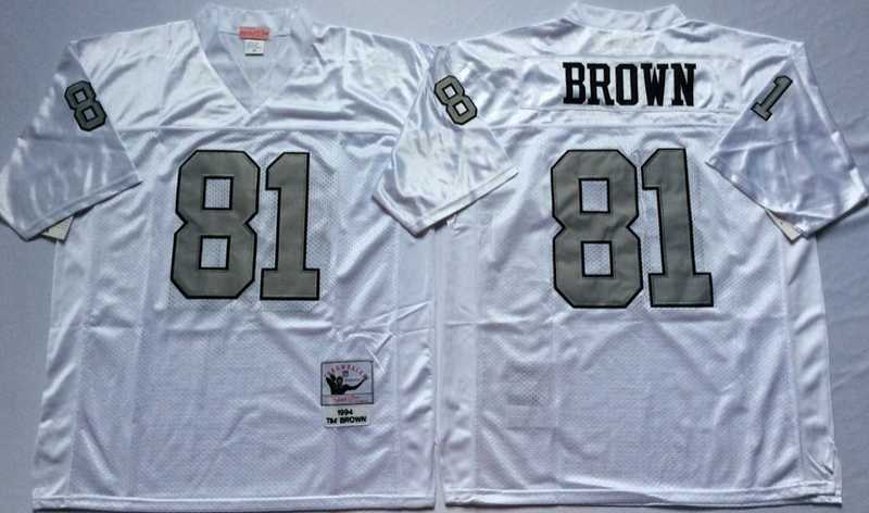 Mens Raiders #81 Tim Brown White Silver Throwback Stitched Football Jersey->las vegas raiders->NFL Jersey