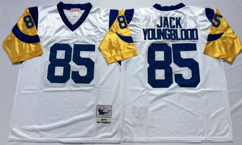 Men%27s Rams #85 Jack Youngblood White Throwback Stitched Football Jersey->los angeles rams->NFL Jersey