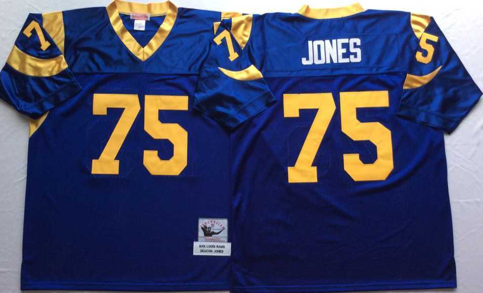 Men%27s Rams #75 Deacon Jones Blue Throwback Stitched Football Jersey->los angeles rams->NFL Jersey