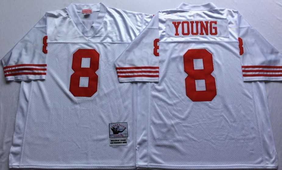 Men%27s San Francisco 49ers #8 Steve Young White Throwback Stitched Football Jersey->san francisco 49ers->NFL Jersey