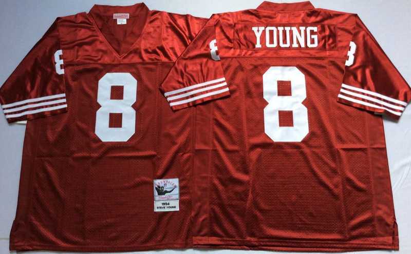 Men%27s San Francisco 49ers #8 Steve Young Red Throwback Stitched Football Jersey->washington redskins->NFL Jersey