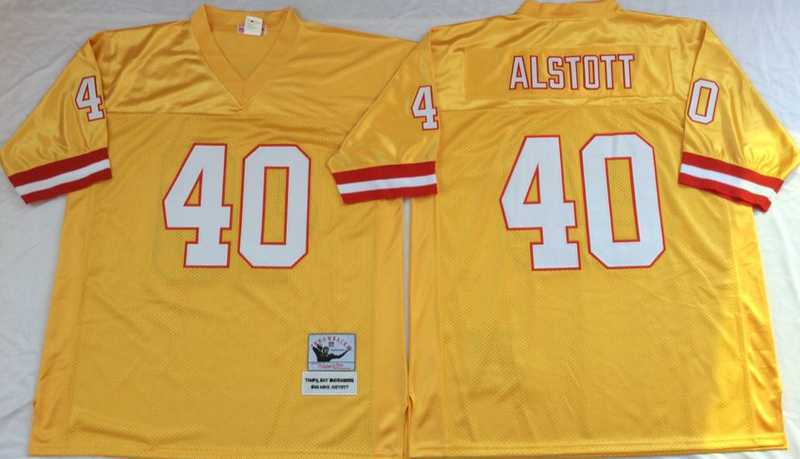 Mens Tampa Bay Buccaneers #40 Mike Alstott Yellow Throwback Stitched Football Jersey->tampa bay buccaneers->NFL Jersey