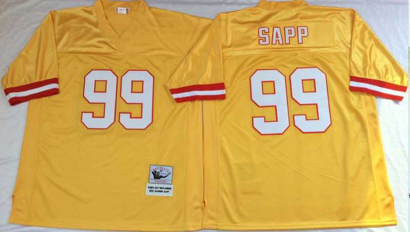 Mens Tampa Bay Buccaneers #99 Warren Sapp Yellow Throwback Stitched Football Jersey->tampa bay buccaneers->NFL Jersey