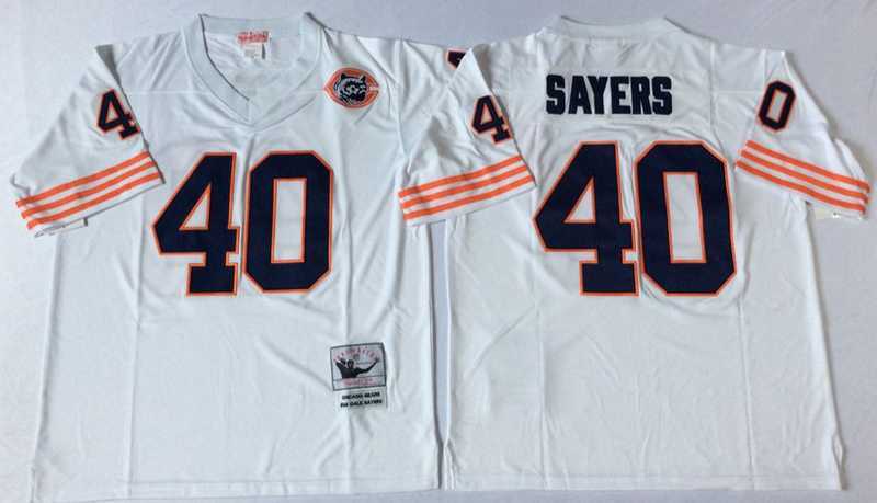 Mens Chicago Bears #40 Gale Sayers White Throwback Stitched Football Jersey->chicago bears->NFL Jersey