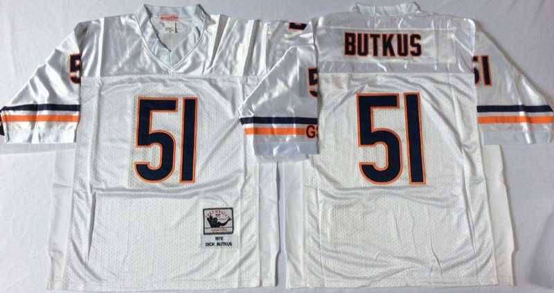 Mens Chicago Bears #51 Dick Butkus White Road Throwback Jersey->chicago bears->NFL Jersey