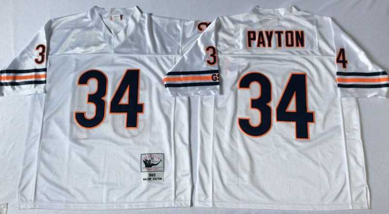 Mens Chicago Bears #34 Walter Payton White Road Throwback Jersey->chicago bears->NFL Jersey