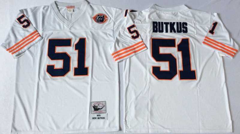 Mens Chicago Bears #51 Dick Butkus White Throwback Stitched Football Jersey->chicago bears->NFL Jersey