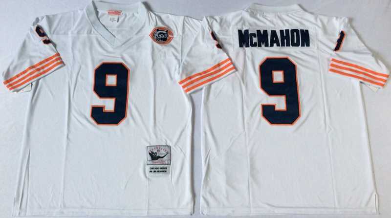 Mens Chicago Bears #9 Jim McMahon White Throwback Stitched Football Jersey->chicago bears->NFL Jersey