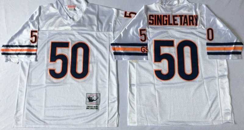 Mens Chicago Bears #50 Mike Singletary White Road Throwback Jersey->chicago bears->NFL Jersey
