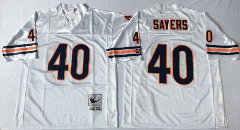 Mens Chicago Bears #40 Gale Sayers White Road Throwback Jersey->chicago bears->NFL Jersey
