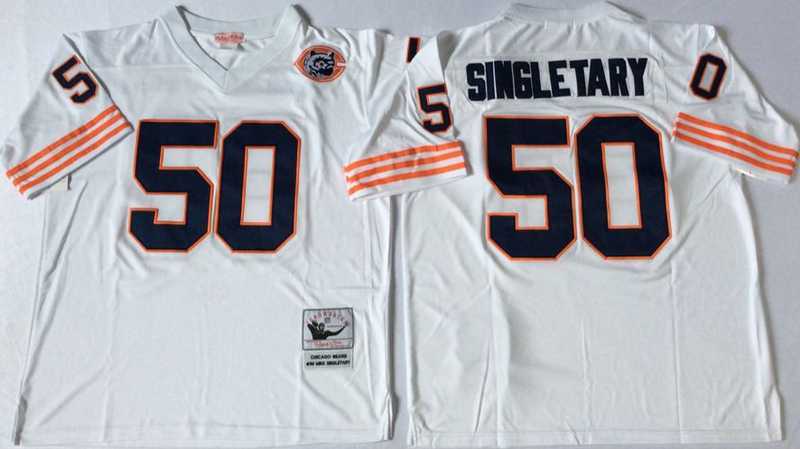 Mens Chicago Bears #50 Mike Singletary White Throwback Stitched Football Jersey->chicago bears->NFL Jersey
