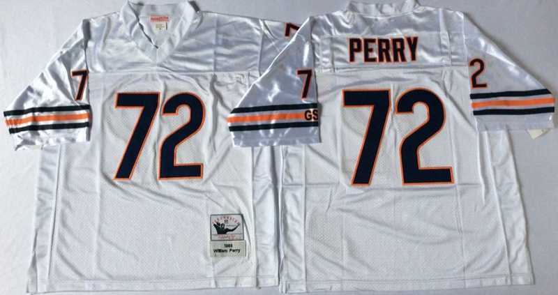 Mens Chicago Bears #72 William Perry White Road Throwback Jersey->chicago bears->NFL Jersey
