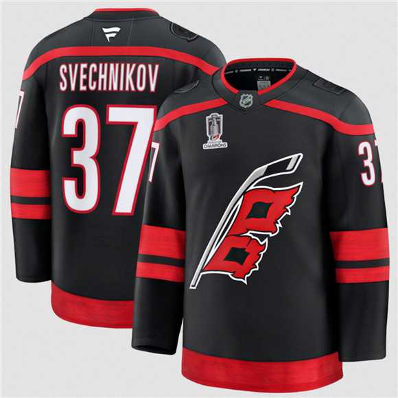 Men%27s Carolina Hurricanes #37 Andrei Svechnikov Black 2026 Stanley Cup Champions Home Stitched Jersey Dzhi->carolina hurricanes->NHL Jersey