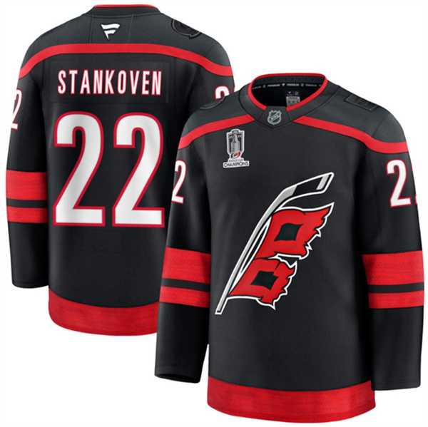Mens Carolina Hurricanes #22 Logan Stankoven Black 2026 Stanley Cup Champions Home Stitched Jersey Dzhi->carolina hurricanes->NHL Jersey